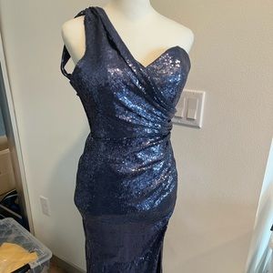 Beautiful Royal Blue Navy Sequin Ball Gown Prom Dress Maxi Wedding Dress